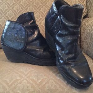 Fly London black patent booties size 40